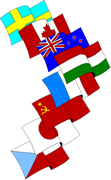 The image shows a black background with various country flags arranged to form an abstract shape that resembles a map of Europe.