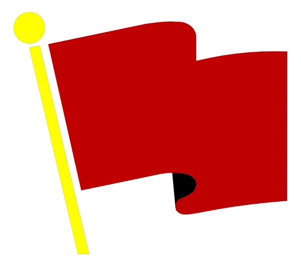 The image shows a red flag with white borders on either side of it against a black background.