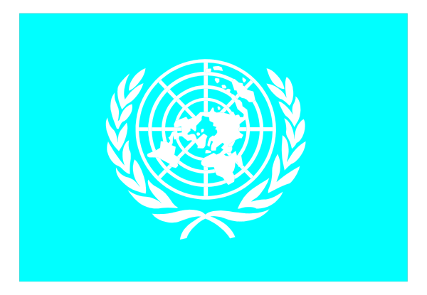 The flag of the United Nations with a blue background on its left side featuring an emblem that resembles Earth is shown in this image.
