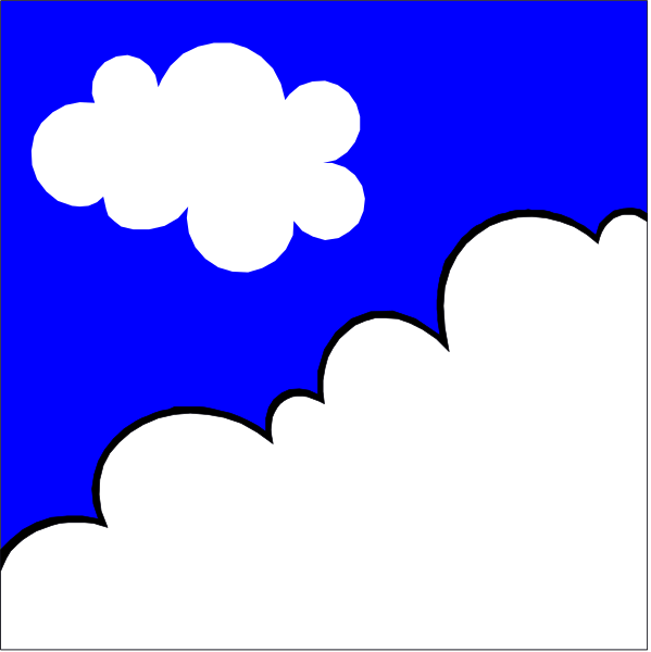 The image shows a blue sky with white clouds on top of it against an even darker background at nighttime.