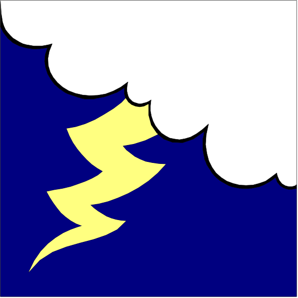 The image shows a blue background with white lightning bolt graphic on top of it to its right side; there is also an illustration of clouds in front of which appears to be a yellow sunburst shape at bottom left corner, suggesting brightness and energy emanating from below.