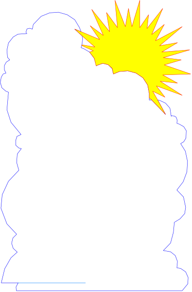 The image shows a black and white silhouette of two figures standing close together under what appears to be an umbrella-like structure with rays emanating from it; one figure is larger than the other, suggesting depth perspective in this simple graphic representation.