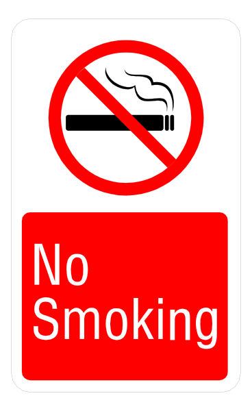 The image shows a sign with text that reads "NO SMOKING" on top of another red rectangular sign below it stating "SMOKE."