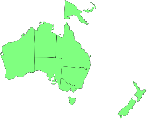 The map shows Australia with a green outline around it on a black background.