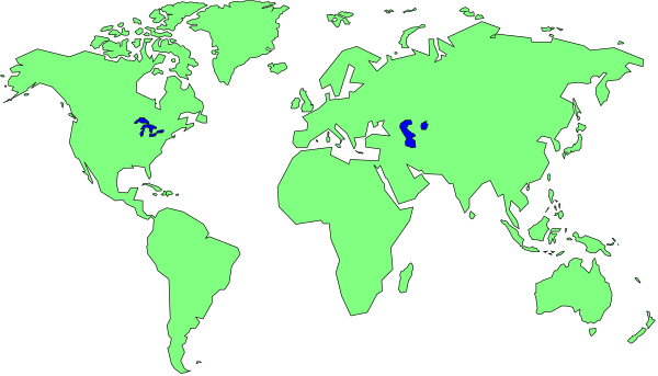 The image shows a world map with two blue dots on it; these could represent cities or countries of interest to someone viewing this clip-art piece.