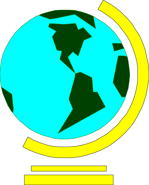 The image shows a stylized globe with continents depicted on it inside an oval frame that has yellow borders at its top and bottom edges; there is no background detail provided in this clip-art representation of Earth, which focuses solely on the depiction itself without any additional context or setting elements.