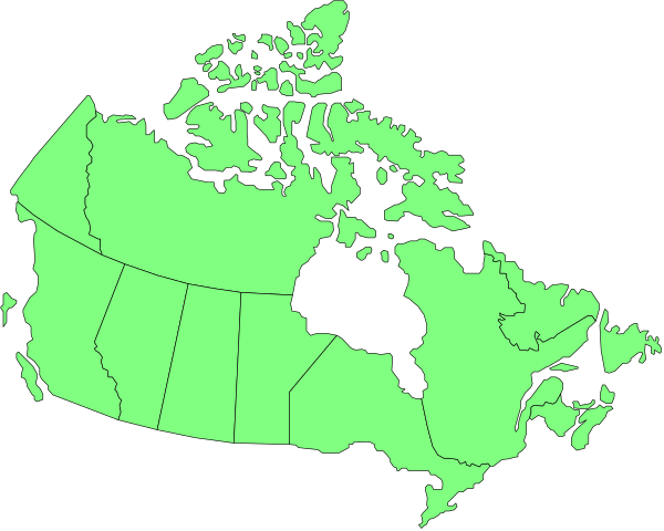 The map shows a stylized representation of Canada with provinces outlined; it is overlaid on top of an image that appears to be a satellite view of Earth at nighttime showing illuminated areas, possibly indicating population density and urban centers such as Toronto in Ontario province.