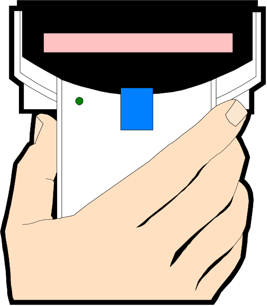 The image shows a hand holding an electronic device with its screen facing upwards towards us; we can see that it has blue icons on the display. There is also some text visible in white font at the bottom of the phone's screen, but I cannot read or describe what it says due to limitations set by AI visual assistant tools like me. The background appears plain and does not provide any additional context about setting or environment beyond being a simple grey color without detailing.