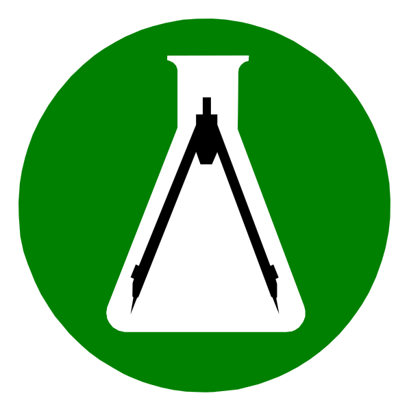 The image shows two circular signs with a green background featuring white icons: on top is an icon of a test tube rack holding three beakers; below it is another sign showing a flask symbolizing chemistry, and both have a red circle around them indicating caution or prohibition. There are no texts present in the clip-art image. The style appears to convey warnings about chemicals being handled with care due to their hazardous nature.