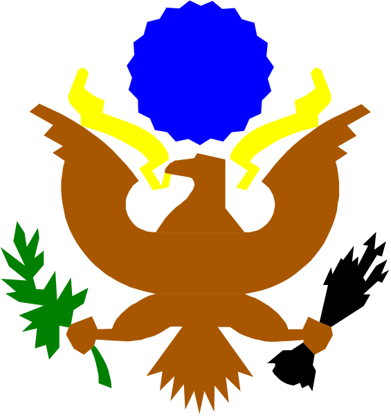 The image shows a stylized emblem with an eagle at its center holding two arrows crossed over each other in front of it; above this central figure is what appears to be a blue sphere encircled by yellow lightning bolts, and below that, there's another circle containing the same design. To the left side of the image are three small icons: one depicts an eagle with its wings spread wide open, another shows two crossed arrows pointing upwards towards each other, and a third displays what looks like a shield or emblem within which is depicted