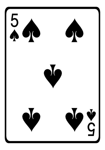 The card shows a royal flush of spades with hearts as back design on each suit symbol.