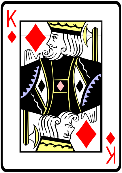The card shows a king of spades playing card with an illustration on it featuring another king holding two queens; both kings have beards and crowns, one is wearing red clothing while the other wears blue, there's no text present in this image.