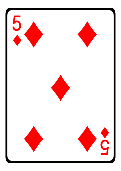 The card shows a deck of playing cards with four spades visible: two kings (one red), an ace of hearts, and another king in black diamonds; there is also text that reads "5 ♠️". This image does not depict any people or animals but focuses on the arrangement of these objects. It appears to be a standard deck used for card games such as poker or rummy. The setting seems abstract without additional context, and no actions are taking place in this still frame. There is also an overlaid text that reads "5 ♠️" which indicates there