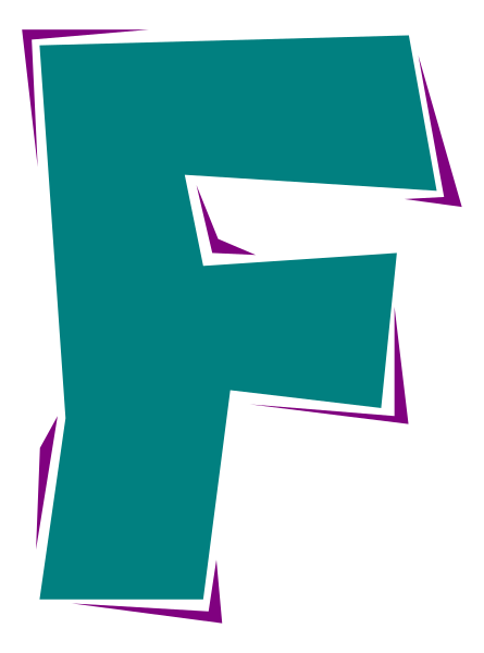 The letter "f" with a purple outline on top of it against a gray background.