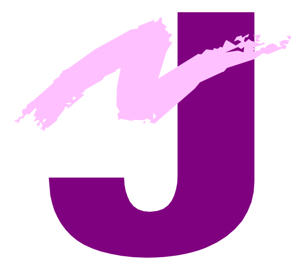 The image shows a logo with stylized letters "JU" on top of each other against a black background; there is also an abstract design resembling waves in purple above them.