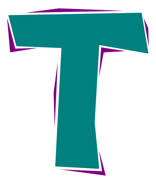 The letter "t" with a purple outline on a black background.