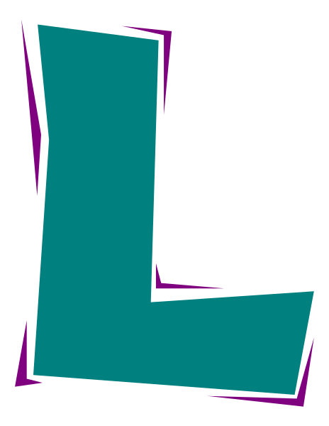 The letter "L" with a stylized design on it against a dark background.