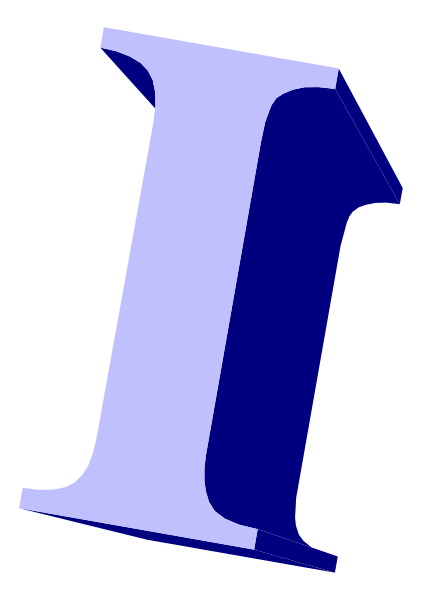 The letter "i" with a blue outline on top of another similar but smaller 'I' that is partially obscured by stripes in shades of gray and black.