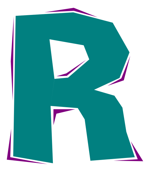 The letter "R" with a purple outline on top of it.