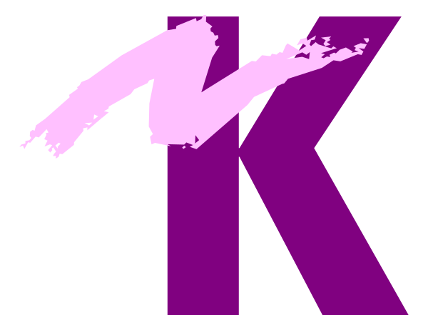 The image shows a logo with stylized lettering that reads "K" on top of an abstract design resembling waves in shades of purple against a dark background; there is no additional context provided about objects, people, animals, actions, and setting within this clip-art style graphic.