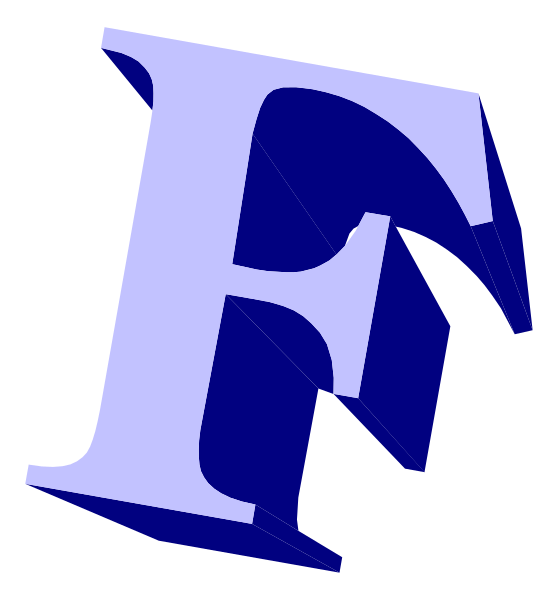 The image shows a blue flag with white lettering that reads "F" on it against a black background.