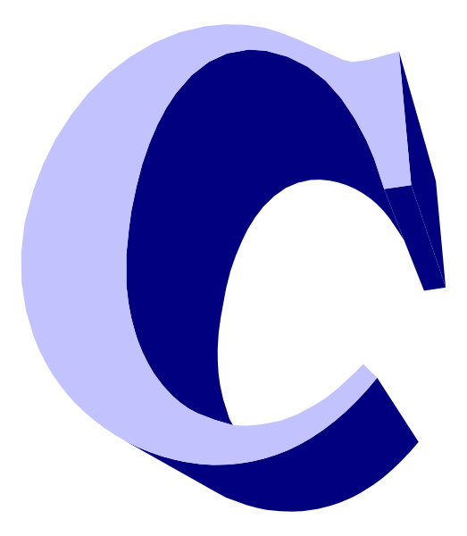 The letter "C" with a blue background on top of another colorful patterned surface is shown here.