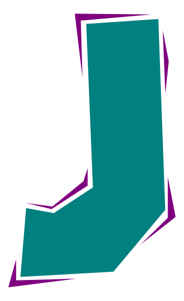 The image shows a stylized graphic of an abstract shape resembling a letter 'T' with purple highlights on its sides against a grey background.