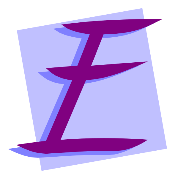 The image shows a purple letter "L" with an abstract design on its right side that resembles waves or ripples in blue against a white background to the left of it; there is also another similar but smaller version below and slightly overlapping this larger one, both set within what appears to be a black border.