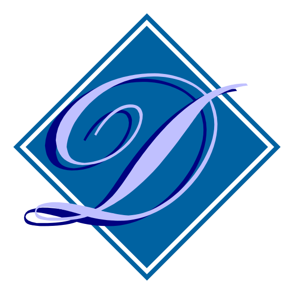 The image shows a blue diamond with white text inside it that reads "D".