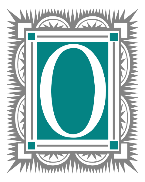The image shows a stylized graphic of an alphanumeric character 'O' within a decorative border that resembles a shield with intricate patterns around it.