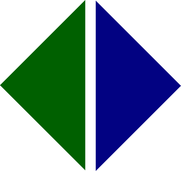 The image shows a simple geometric shape resembling an abstracted pie chart with two sections: blue on top of green.