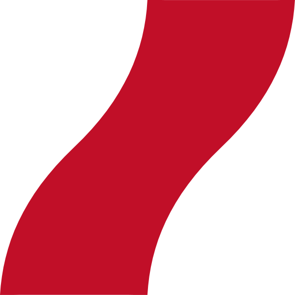 The image shows a red abstract design resembling an 's' shape with black lines forming its outline against a white background.