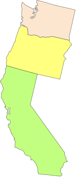 The map shows a stylized representation of California with various regions highlighted by different colored areas within its borders; it is overlaid on an image that appears to be taken from inside a vehicle looking out through what seems like tinted glass, as indicated by reflections and distortions around the edges.