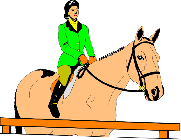 The image shows a person riding on top of an animated horse that appears to be galloping through what looks like a stylized race track with fences in the background.