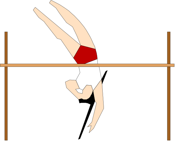 The image shows a black and white illustration of an athlete performing gymnastics on parallel bars with their hands gripping them tightly while in mid-air above the bar set up for practice.