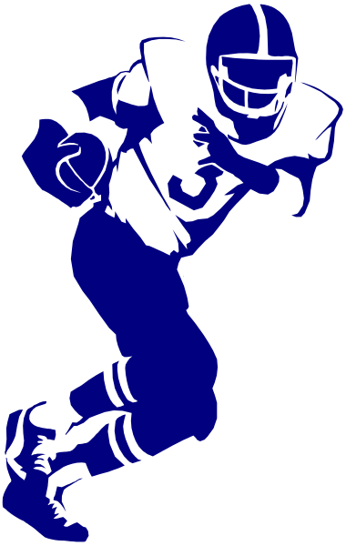 The image shows a black silhouette of an American football player running with a ball on what appears to be a field during nighttime under artificial lighting conditions.