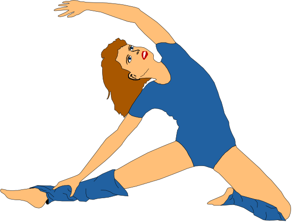 The black and white illustration shows a woman performing an acrobatic pose with her arms outstretched above her head while wearing tight clothing that accentuates her form; she is on one hand in mid-air, displaying flexibility and strength as if captured during motion or dance.