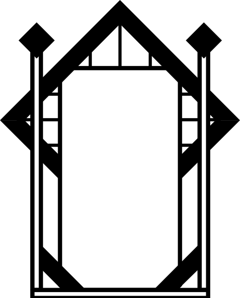 The image shows a black and white graphic of an open book with pages facing each other on either side.