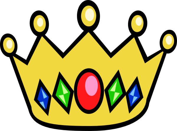 The image shows a cartoon crown with jewels on top of it against a black background.
