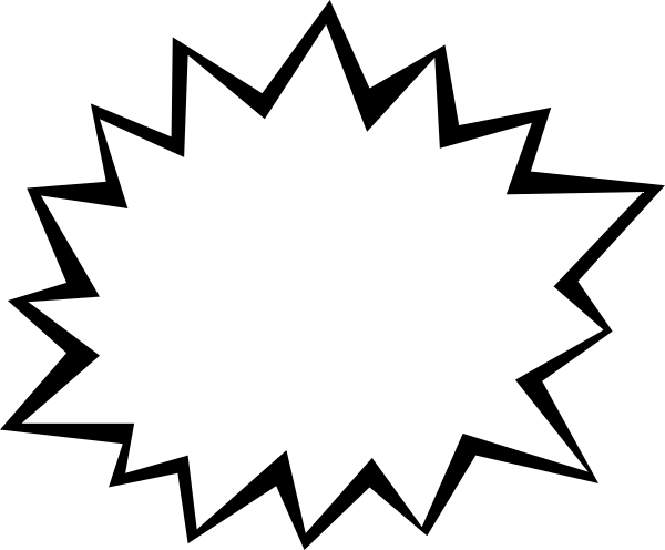 The image shows a black and white explosion graphic with an irregular shape resembling a starburst pattern inside it.