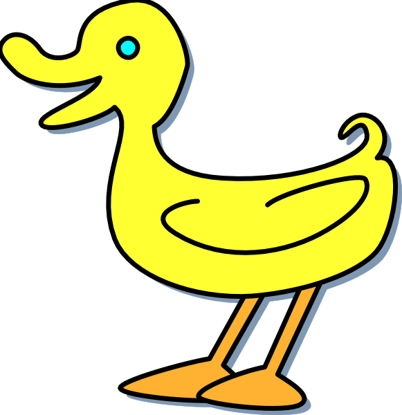 The image shows a yellow rubber duck with blue eyes standing upright on two legs against a black background; it is positioned between an illustration of its own headless body in front of itself to create an optical illusion, making it appear as if there's only one duck present when actually there are two.