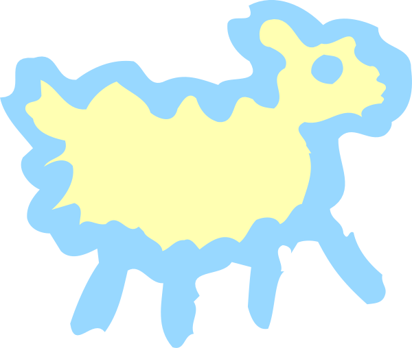The image shows a cartoon of an animal that resembles a sheep with blue coloring on it against a black background.