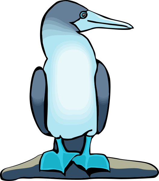The image features a cartoon penguin standing upright on two legs with blue feet, wearing an aqua-colored shirt that has white stripes across it, positioned in front of what appears to be a black background.