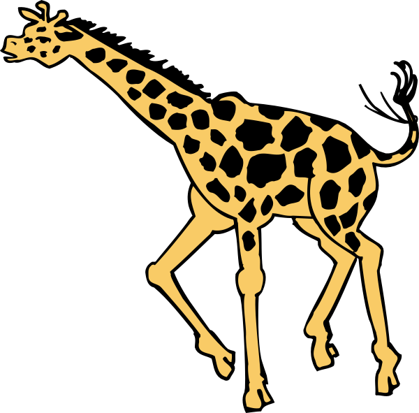 The black and white silhouette of a giraffe standing on its hind legs with front feet raised as if walking forward against an unseen background.