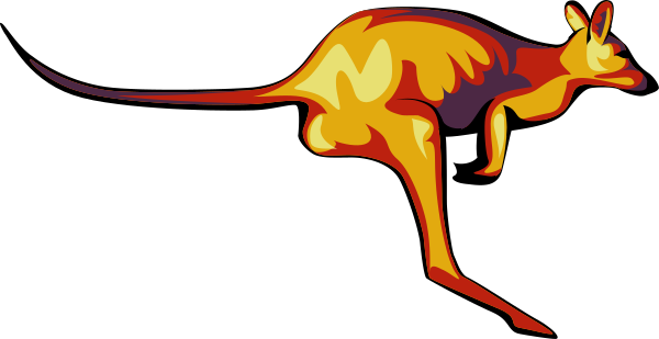 The image shows a cartoon kangaroo with its head down on what appears to be an Australian flag background.