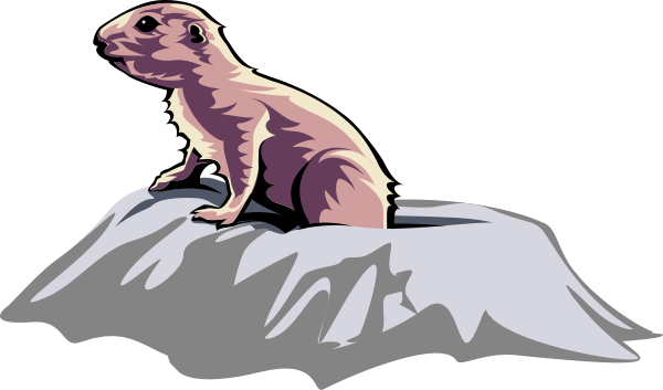 The image shows a cartoon of an animal that resembles a rodent sitting on top of what appears to be snow-covered ground with mountains in the background.