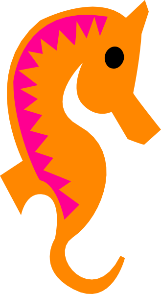 The image shows a stylized graphic of an orange horse with pink mane on its head inside what appears to be a black border against a white background.