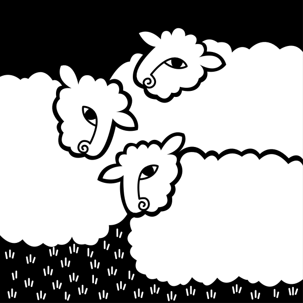 The image shows three cartoon sheep with black faces against a white background on top of each other from left to right.