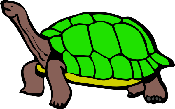 The image shows a cartoon turtle with green shell riding on top of another smaller turtle's back in an outdoor environment.