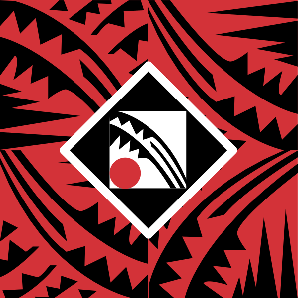 The image shows a red pattern with black shapes that resemble stylized leaves on what appears to be an abstract background.